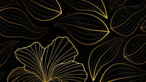 Gold Leaf Pattern On Black Background Wallpaper