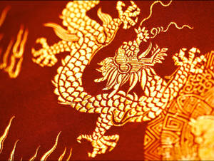 Golden Eastern Dragon Embroidery Wallpaper