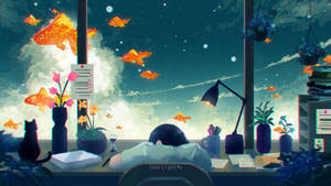 Goldfishes Dream Drawing Wallpaper