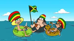 Good Vibes Characters With Jamaican Flag Wallpaper