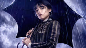 Gothic Girlwith Umbrellain Rain Wallpaper