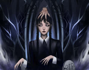 Gothic Wednesday Addams Portrait Wallpaper