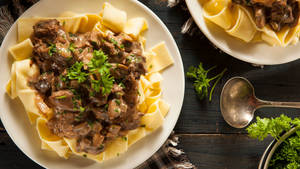 Gourmet Beef Stroganoff With Italian Pappardelle Pasta Wallpaper