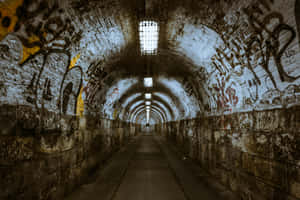 Graffiti Adorned Tunnel With Lights Wallpaper