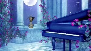 Grand Piano In Moonlight Wallpaper