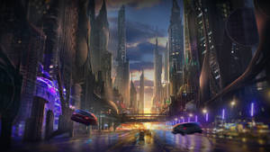 Graphic Art Futuristic City At Night Wallpaper