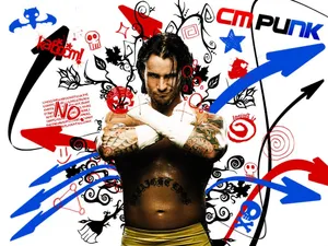 Graphic Artwork Of American Wrestler Cm Punk Wallpaper