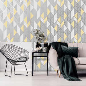 Gray And Yellow Geometric Living Room Wallpaper