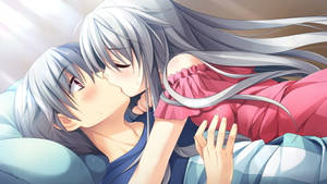 Gray-haired Anime Couple Kiss Wallpaper