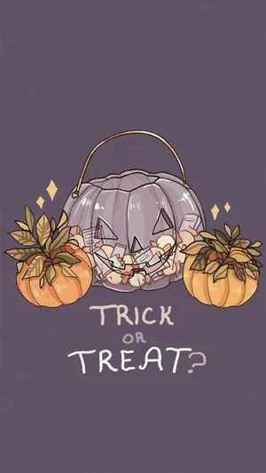 Gray Trick Or Treat Cute Halloween Iphone Wallpaper