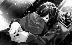 Grayscale Sad Anime Girl Wallpaper