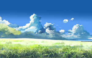 Green Field Beautiful Anime Scenery Wallpaper