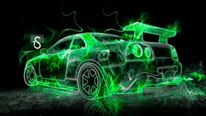 Green Fire Sports Car Wallpaper