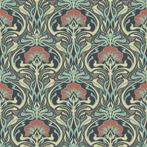 Green Floral Retro Peacock Wallpaper
