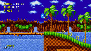 Green Hill Zone With Sonic Rolling Midair Wallpaper