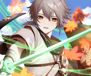 Green Lightning Blade Of Genshin Impact Kazuha Wallpaper