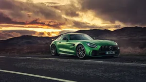 Green Mercedes Amg Gt Sunset Wallpaper