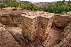 Green Mountains Behind Lalibela's St. George Church Wallpaper