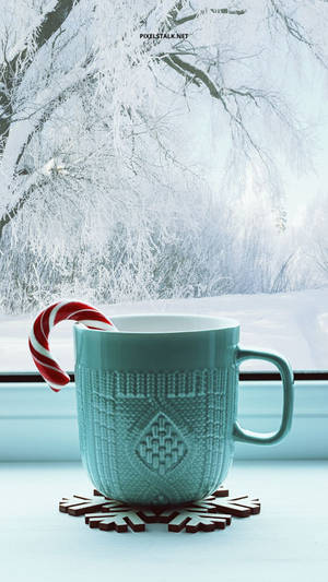 Green Mug Candy Cane Winter Iphone Wallpaper