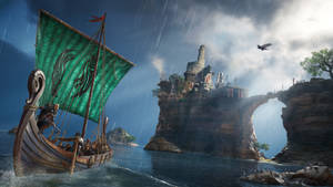 Green Sail Viking Ship Wallpaper