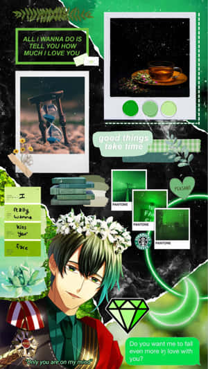 Green Themed Collagewith Character Wallpaper