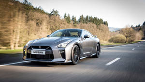 Grey Nissan Gtr On The Road Wallpaper