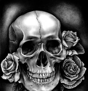Greyscale Skulls And Roses Wallpaper