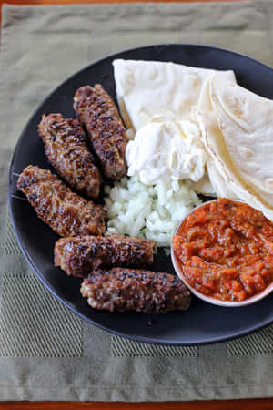 Grilled Ćevapi With Thin Pita Bread Wallpaper