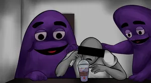 Grimacing_ Characters_with_ Distressed_ Person Wallpaper