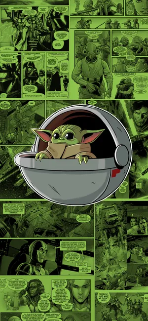 Grogu Comic Panel Collage Wallpaper