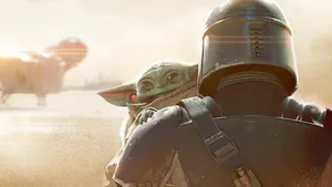 Groguand Mandalorian Sunrise Adventure Wallpaper