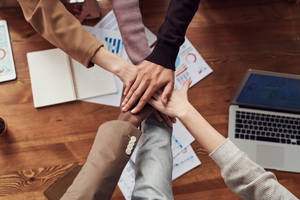 Group Of Employees Hands Together Wallpaper