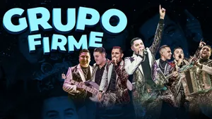 Groupo Firme - A Group Of Musicians In Front Of A Blue Background Wallpaper