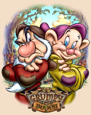 Grumpy Dwarf And Dopey Vibrant Poster Wallpaper