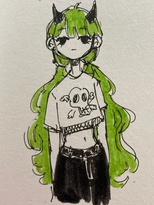 Grunge Cartoon Girl Green Horns Wallpaper