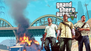 Gta 5 2560x1440 Characters Burning Van Wallpaper