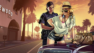 Gta 5 2560x1440 Policewoman Handcuffing Actress Wallpaper