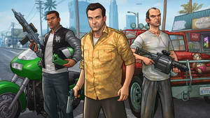 Gta 5 2560x1440 Protagonists Comic Artwork Wallpaper