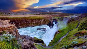 Gullfoss Waterfall In Southwest Iceland During Twilight Wallpaper