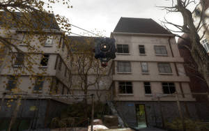 Half-life City Scanner In Front Of Building Wallpaper