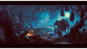 Halloween Graveyard Creatures Art Wallpaper