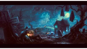 Halloween Graveyard Creatures Art Wallpaper