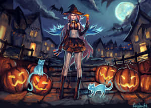 Halloween Is Here, Get Ready For Spooky Fun With This Enchanting Anime Girl Wallpaper