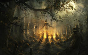 Halloween Pumpkin Scarecrow Fire Wallpaper