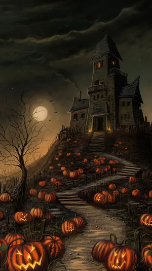 Halloween Pumpkins And A Castle In The Night Wallpaper