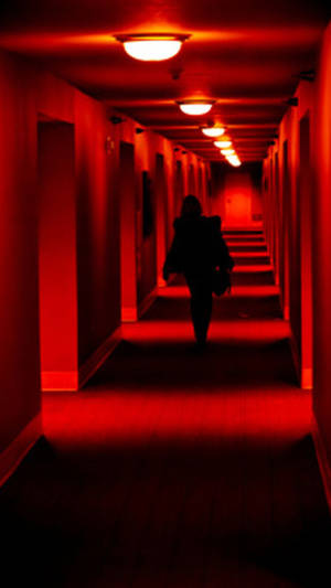 Hallway In Dark Red Lights Wallpaper