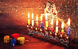 Hanukkah Candles And Dreidels Wallpaper