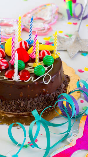 Happy Birthday Cake With Candies Wallpaper