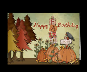 Happy Birthday Card With Pumpkins And A Bird Wallpaper