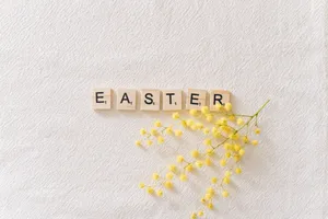 Happy Easter Scrabble Tile With Yellow Flower Wallpaper